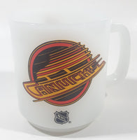 Rare Vintage Glasbake Vancouver Canucks NHL Ice Hockey Team 3 1/2" Tall White Milk Glass Coffee Mug Cup