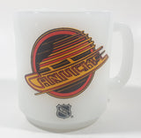 Rare Vintage Glasbake Vancouver Canucks NHL Ice Hockey Team 3 1/2" Tall White Milk Glass Coffee Mug Cup