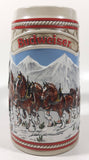 1985 Budweiser Holiday Stein Collection "A" Series "The hitch journeying through snow-capped mountains on a crisp winter's morn." 6 3/8" Tall Ceramic Beer Stein Mug