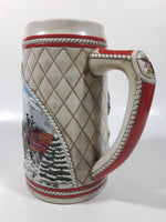 1985 Budweiser Holiday Stein Collection "A" Series "The hitch journeying through snow-capped mountains on a crisp winter's morn." 6 3/8" Tall Ceramic Beer Stein Mug