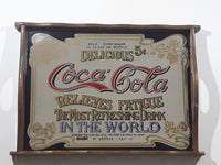 Vintage Coca-Cola Coke Delicious 5 Cents Relieves Fatigue Wood Framed Mirror Pub Lounge Beverage Drink Tray