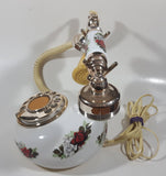 Vintage Style French La Belle Red and White Rose Flower Decor Brass and White Porcelain Rotary Telephone