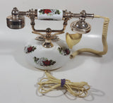 Vintage Style French La Belle Red and White Rose Flower Decor Brass and White Porcelain Rotary Telephone