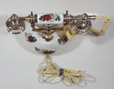 Vintage Style French La Belle Red and White Rose Flower Decor Brass and White Porcelain Rotary Telephone