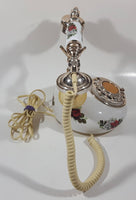 Vintage Style French La Belle Red and White Rose Flower Decor Brass and White Porcelain Rotary Telephone