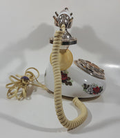 Vintage Style French La Belle Red and White Rose Flower Decor Brass and White Porcelain Rotary Telephone