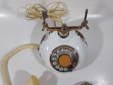 Vintage Style French La Belle Red and White Rose Flower Decor Brass and White Porcelain Rotary Telephone