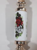 Vintage Style French La Belle Red and White Rose Flower Decor Brass and White Porcelain Rotary Telephone