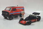 Vintage 1979 Tonka A.J. Foyt Red Van Red and Black Race Car and 4" Tall Driver Pressed Steel Die Cast Toy Car Vehicle Set