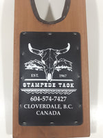 Stampede Tack Est. 1967 Cloverdale, B.C. Canada Leather Wood Wooden Boot Jack Puller with Leather Advertising Piece