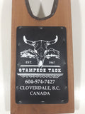 Stampede Tack Est. 1967 Cloverdale, B.C. Canada Leather Wood Wooden Boot Jack Puller with Leather Advertising Piece