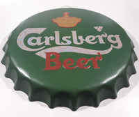 Carlsberg Beer Green Colored Beer Bottle Cap Shaped 16" Diameter Embossed Metal Sign