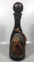 Vintage Eaton Real Leather Hand Made in Italy Hunting Dog Scenes 12 1/4" Tall Leather Wrapped Glass Bottle