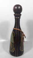 Vintage Eaton Real Leather Hand Made in Italy Hunting Dog Scenes 12 1/4" Tall Leather Wrapped Glass Bottle