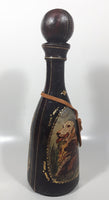 Vintage Eaton Real Leather Hand Made in Italy Hunting Dog Scenes 12 1/4" Tall Leather Wrapped Glass Bottle