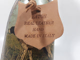 Vintage Eaton Real Leather Hand Made in Italy Hunting Dog Scenes 12 1/4" Tall Leather Wrapped Glass Bottle