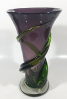 Beautiful Twisting Swirling Climbing Green Vine Purple 9 1/4" Tall Art Glass Flower Vase