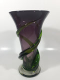 Beautiful Twisting Swirling Climbing Green Vine Purple 9 1/4" Tall Art Glass Flower Vase