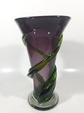 Beautiful Twisting Swirling Climbing Green Vine Purple 9 1/4" Tall Art Glass Flower Vase