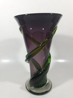 Beautiful Twisting Swirling Climbing Green Vine Purple 9 1/4" Tall Art Glass Flower Vase