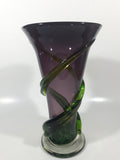 Beautiful Twisting Swirling Climbing Green Vine Purple 9 1/4" Tall Art Glass Flower Vase