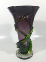 Beautiful Twisting Swirling Climbing Green Vine Purple 9 1/4" Tall Art Glass Flower Vase