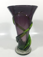 Beautiful Twisting Swirling Climbing Green Vine Purple 9 1/4" Tall Art Glass Flower Vase