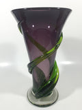 Beautiful Twisting Swirling Climbing Green Vine Purple 9 1/4" Tall Art Glass Flower Vase