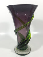 Beautiful Twisting Swirling Climbing Green Vine Purple 9 1/4" Tall Art Glass Flower Vase