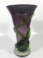 Beautiful Twisting Swirling Climbing Green Vine Purple 9 1/4" Tall Art Glass Flower Vase