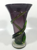 Beautiful Twisting Swirling Climbing Green Vine Purple 9 1/4" Tall Art Glass Flower Vase