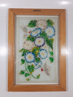 Vintage Hummingbirds and Flower Themed 12 1/4" x 18" Wood Framed Painted Glass Window Sun Catcher