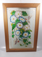 Vintage Hummingbirds and Flower Themed 12 1/4" x 18" Wood Framed Painted Glass Window Sun Catcher