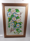 Vintage Hummingbirds and Flower Themed 12 1/4" x 18" Wood Framed Painted Glass Window Sun Catcher