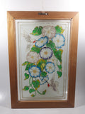 Vintage Hummingbirds and Flower Themed 12 1/4" x 18" Wood Framed Painted Glass Window Sun Catcher