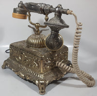 Vintage Onyx Telecommunication Ornate Victorian French Baroque Brass Toned Heavy Metal Rotary Telephone Partially Working