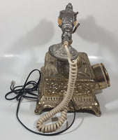 Vintage Onyx Telecommunication Ornate Victorian French Baroque Brass Toned Heavy Metal Rotary Telephone Partially Working