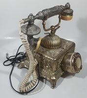 Vintage Onyx Telecommunication Ornate Victorian French Baroque Brass Toned Heavy Metal Rotary Telephone Partially Working