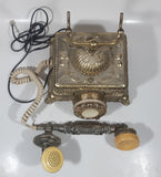 Vintage Onyx Telecommunication Ornate Victorian French Baroque Brass Toned Heavy Metal Rotary Telephone Partially Working