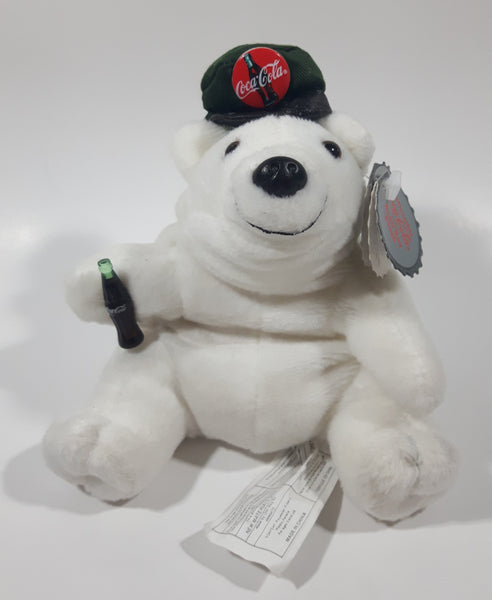 1997 Coca Cola Polar Bear with Green Cap Holding a Bottle 6" Tall Stuff Animal Character Bean Bag Plush New with Tags