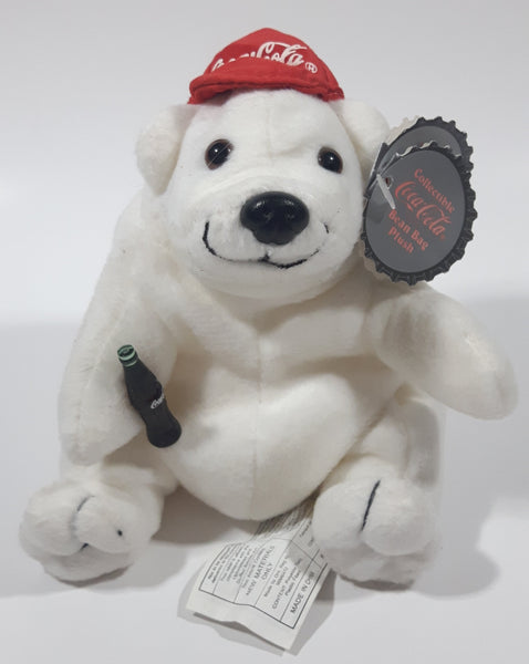 1997 Coca Cola Polar Bear with Red Cap Holding a Bottle 6" Tall Stuff Animal Character Bean Bag Plush New with Tags