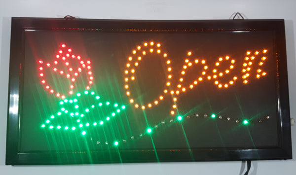 Red Rose Flower Themed 9 7/8" x 18 7/8" LED Light Up Open Sign