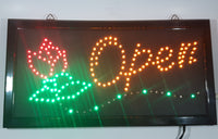 Red Rose Flower Themed 9 7/8" x 18 7/8" LED Light Up Open Sign