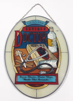 Rare Hard to Find Joan Baker Design's Handpainted Genuine Antique Doctor Medicine Been There, Done That, "Made The Rounds." 6 1/2" x 9" Oval Shaped Stained Window Glass Sun Catcher