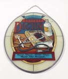 Rare Hard to Find Joan Baker Design's Handpainted Genuine Antique Doctor Medicine Been There, Done That, "Made The Rounds." 6 1/2" x 9" Oval Shaped Stained Window Glass Sun Catcher