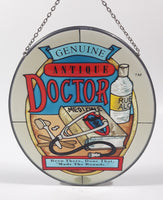 Rare Hard to Find Joan Baker Design's Handpainted Genuine Antique Doctor Medicine Been There, Done That, "Made The Rounds." 6 1/2" x 9" Oval Shaped Stained Window Glass Sun Catcher