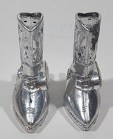 Vintage Saskatchewan Cowboy Boot Shaped 2" Tall Metal Salt and Pepper Shaker Set