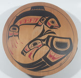 Vintage Clarence A. Wells Salmon Themed 10 1/2" Bent Wood Aboriginal Drum Art