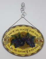 Rare Hard to Find Hand Painted "May Our House Be Warm And Our Friends Be Many" 6 1/2" x 9" Oval Shaped Stained Window Glass Sun Catcher