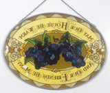 Rare Hard to Find Hand Painted "May Our House Be Warm And Our Friends Be Many" 6 1/2" x 9" Oval Shaped Stained Window Glass Sun Catcher